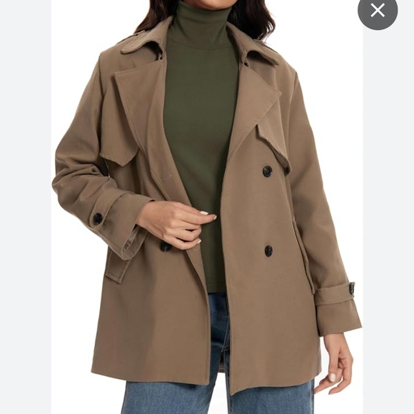 Eden Society Jackets & Blazers - NWT Eden Society Olive Single-Breasted Short Trench Coat Size Large